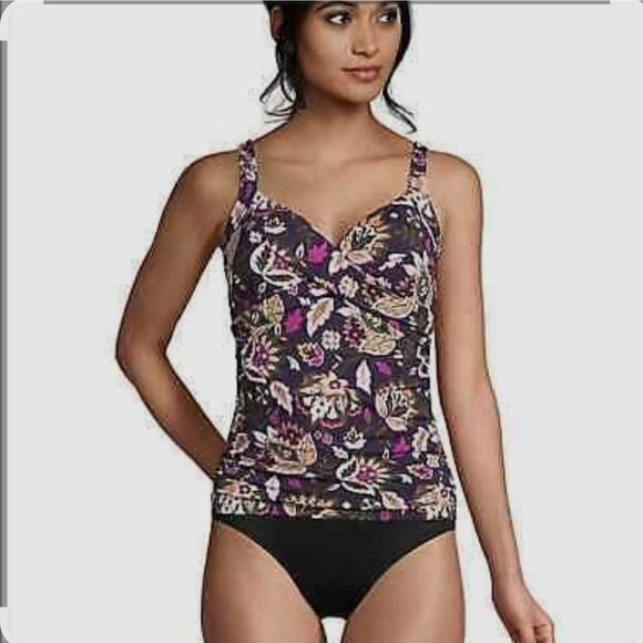 Lands' End Women's V-Neck Wrap Underwire Tankini Swimsuit Top Size 14 - Picture 1 of 10